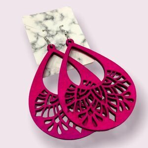 Pink Wood Teardrop Earrings